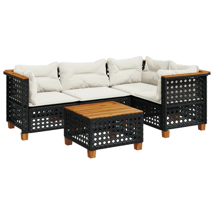 Salon de jardin 5 pcs avec coussins noir résine tressée - 2