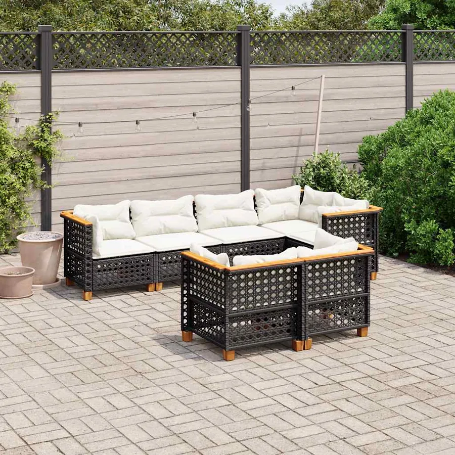 Salon de jardin 7 pcs avec coussins noir résine tressée 63,5 x 63,5 x 62 cm - 67,8 kg