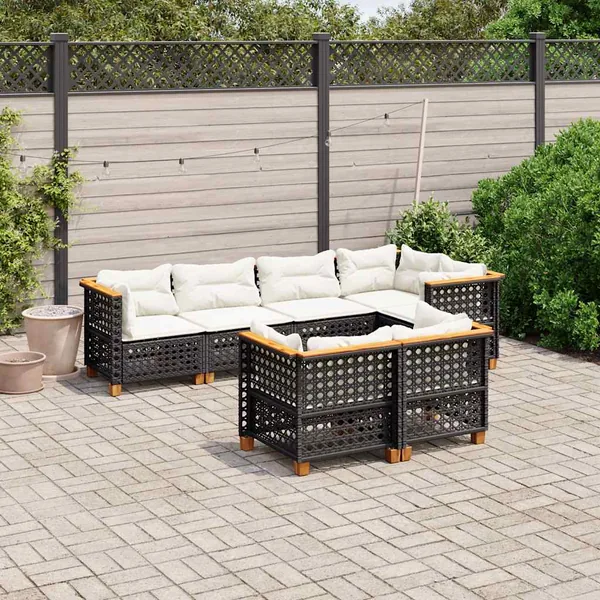 Salon de jardin 7 pcs avec coussins noir résine tressée 63,5 x 63,5 x 62 cm - 67,8 kg