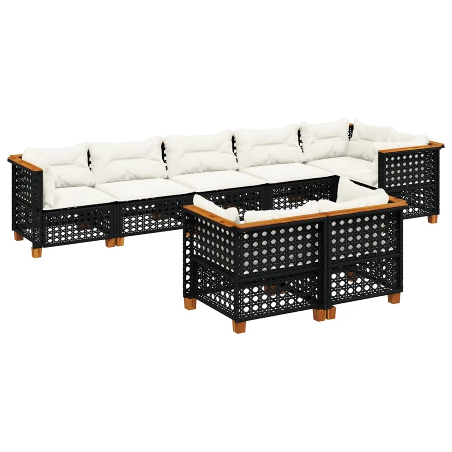Salon de jardin 8 pcs avec coussins noir résine tressée - 2
