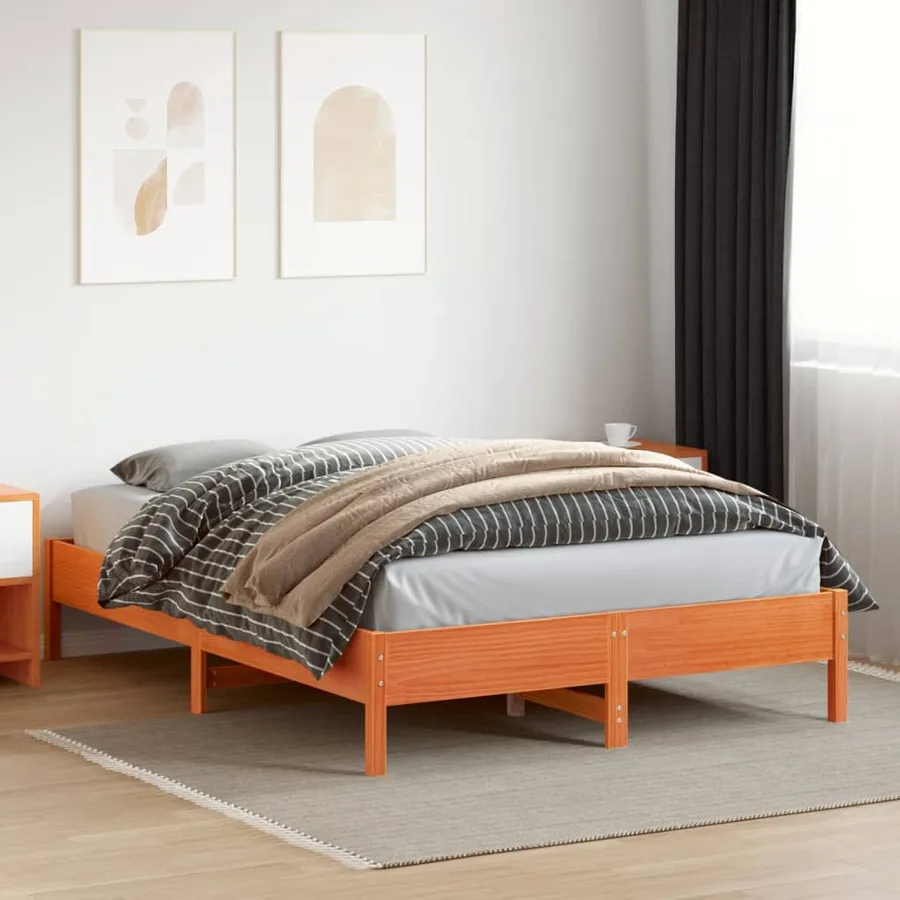 Cadre de lit sans matelas cire marron 140x200cm bois pin massif - 3