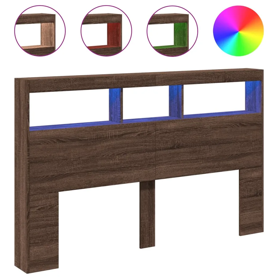 Armoire tête de lit avec LED chêne marron 160x17x102 cm - 2