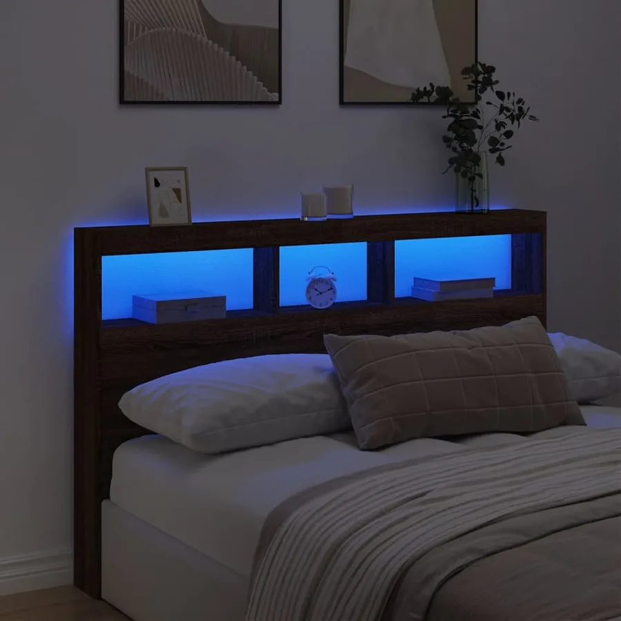 Armoire tête de lit avec LED chêne marron 160x17x102 cm - 4