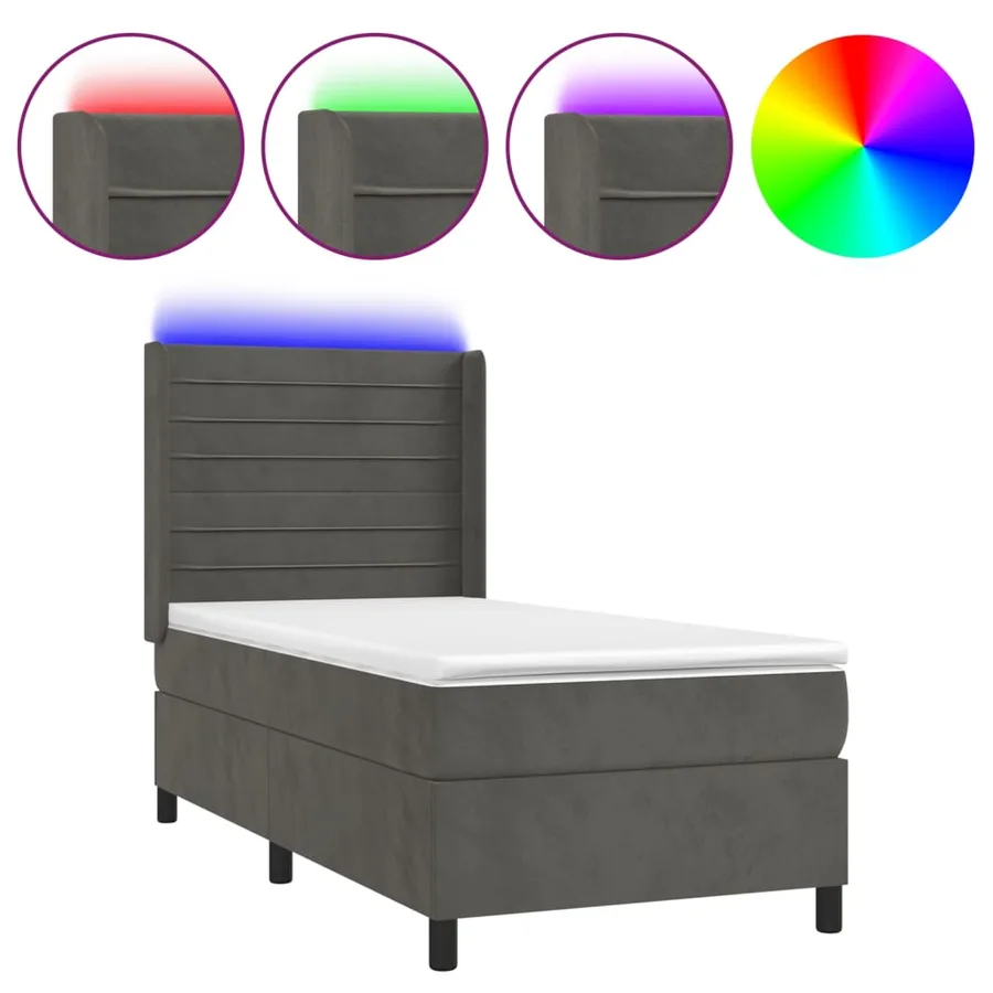 Sommier à lattes de lit et matelas et LED Gris foncé 80x200cm - 2