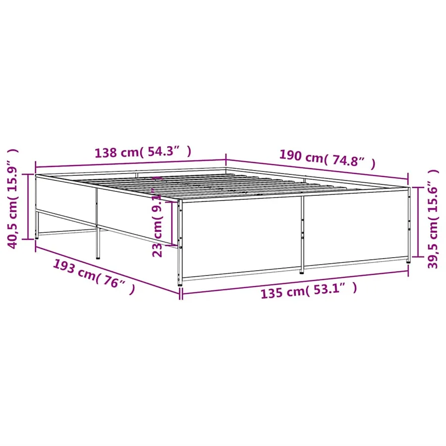 Cadre de lit sans matelas chêne fumé 135x190 cm - 9