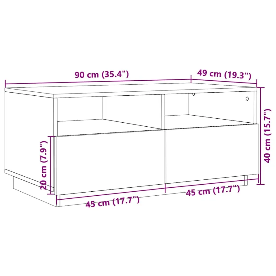 Table basse avec lumières LED noir 90x49x40 cm - 15
