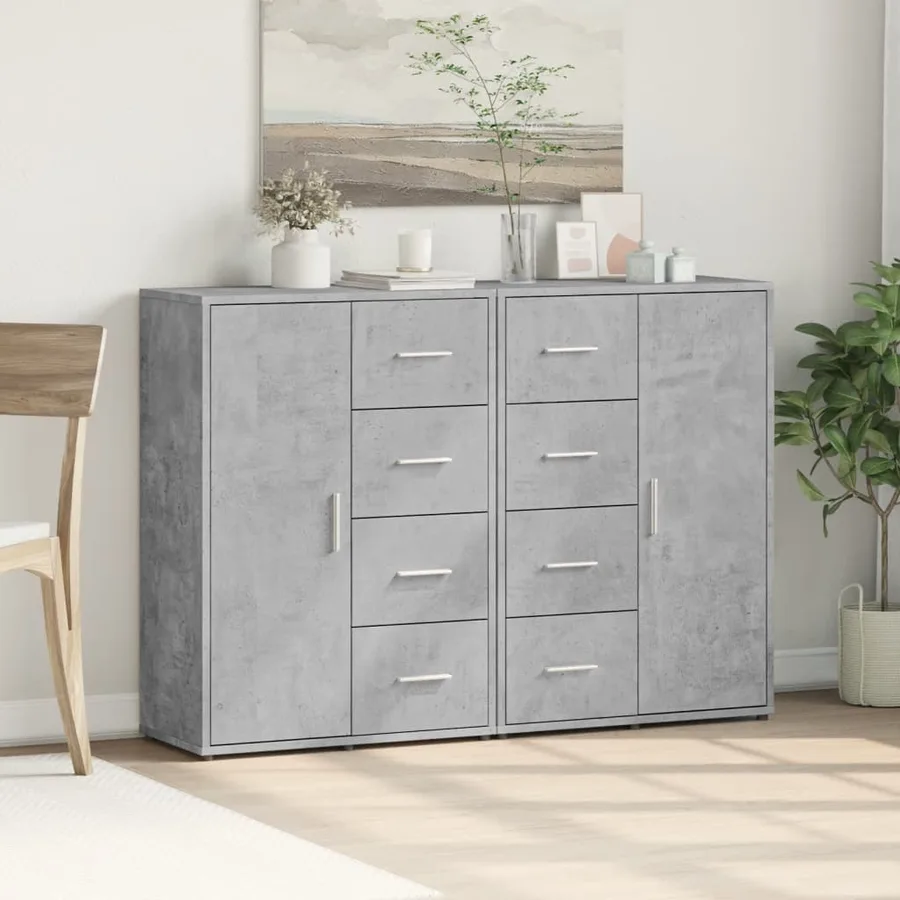 Buffets 2 pcs gris béton 60x31x84 cm bois d'ingénierie - 3