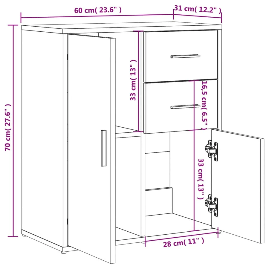 Buffet chêne sonoma 60x31x70 cm bois d'ingénierie - 11
