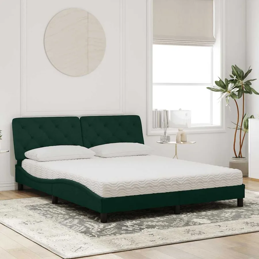 Lit avec matelas vert foncé 160x200 cm velours - 3