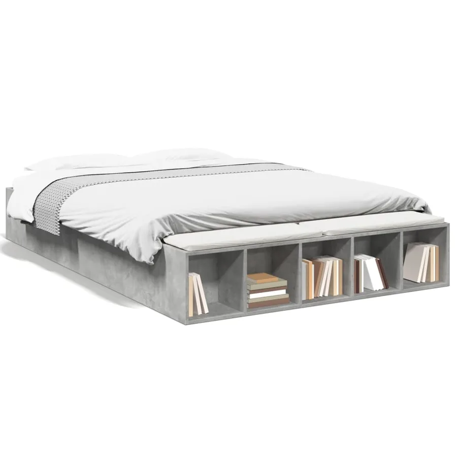 Cadre de lit sans matelas gris béton 150x200 cm - 2