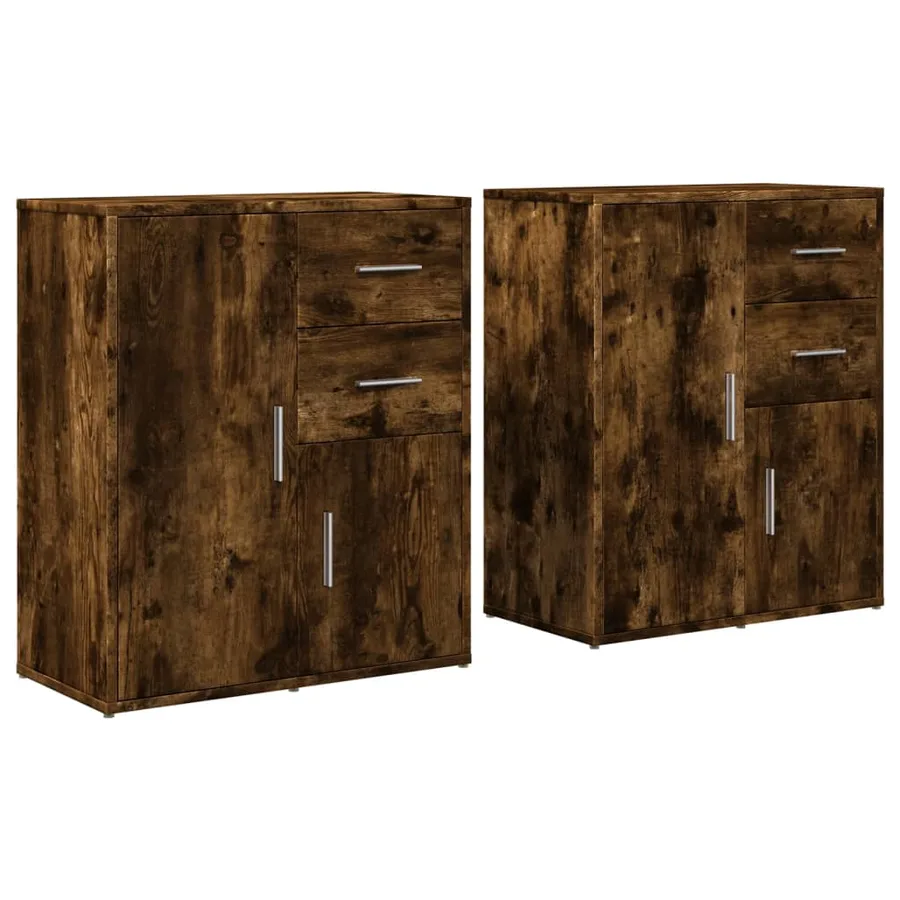 Buffets 2 pcs chêne fumé 60x31x70 cm bois d'ingénierie - 2