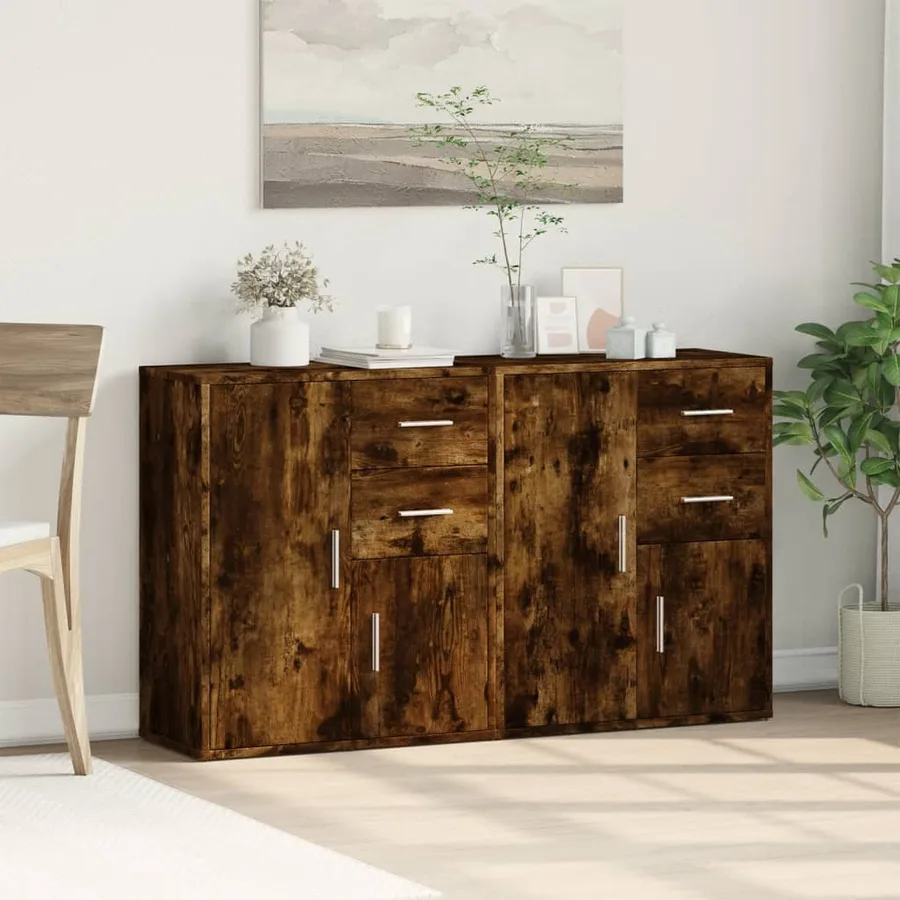 Buffets 2 pcs chêne fumé 60x31x70 cm bois d'ingénierie - 3
