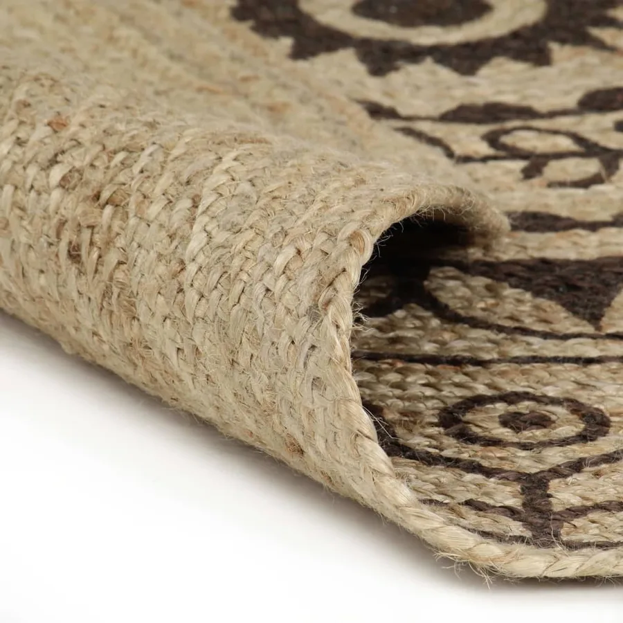 Tapis fait à la main Jute avec imprimé marron foncé 150 cm - 2