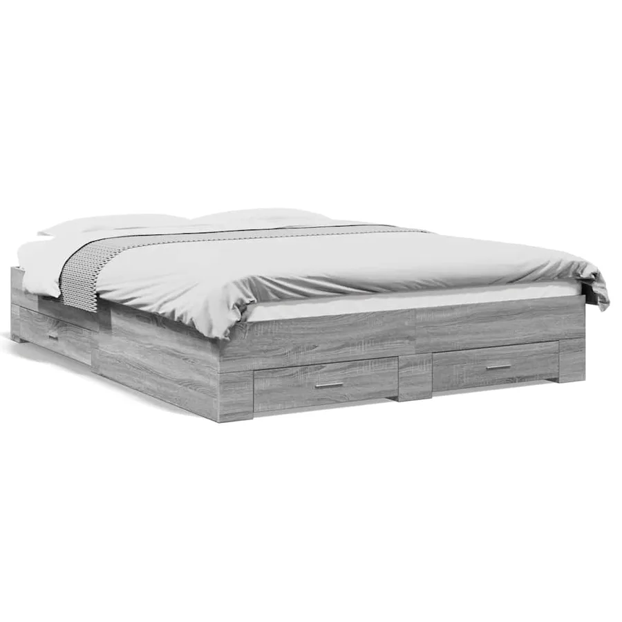 Cadre de lit avec tiroirs sans matelas sonoma gris 160x200 cm - 2