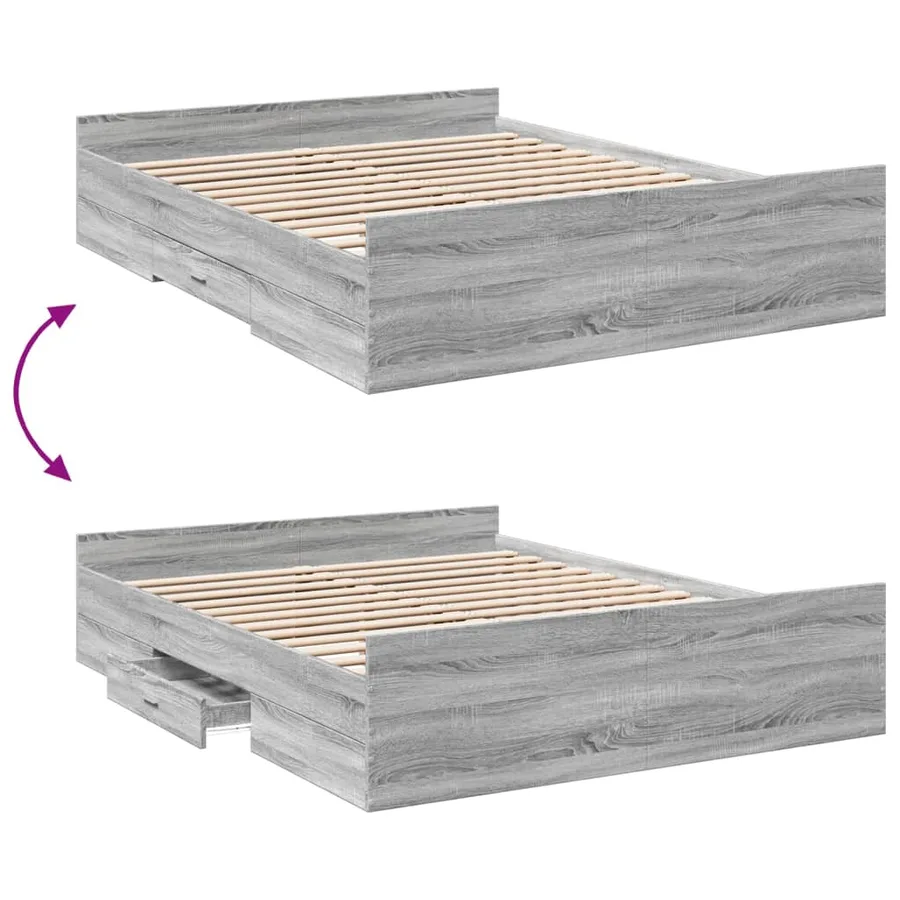 Cadre de lit avec tiroirs sans matelas sonoma gris 140x200 cm - 7
