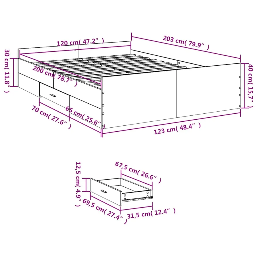 Cadre de lit avec tiroirs sans matelas chêne sonoma 120x200 cm - 11