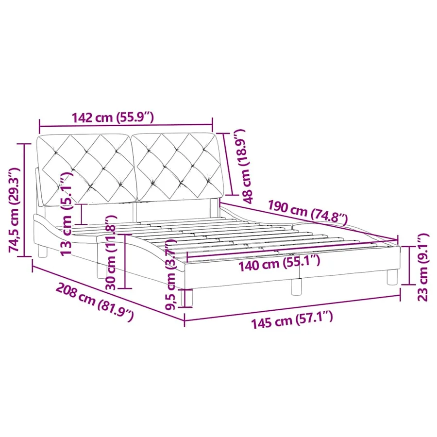 Cadre de lit sans matelas vert foncé 140x190 cm velours - 12