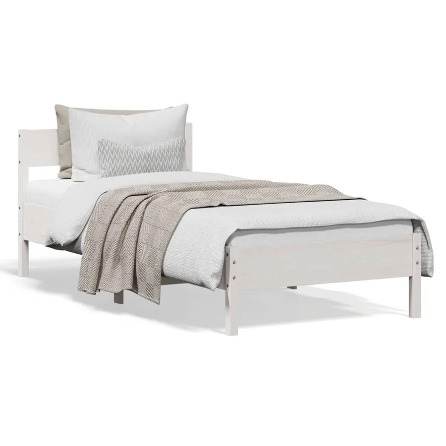 Cadre de lit sans matelas blanc 75x190 cm bois de pin massif - 2