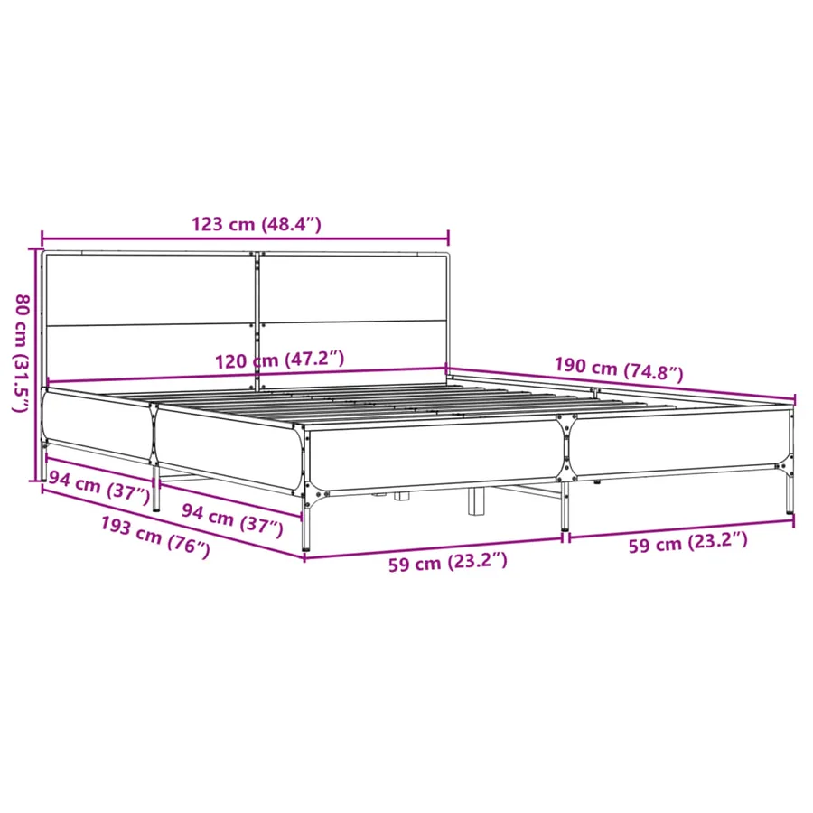 Cadre de lit sans matelas sonoma gris 120x190 cm - 9