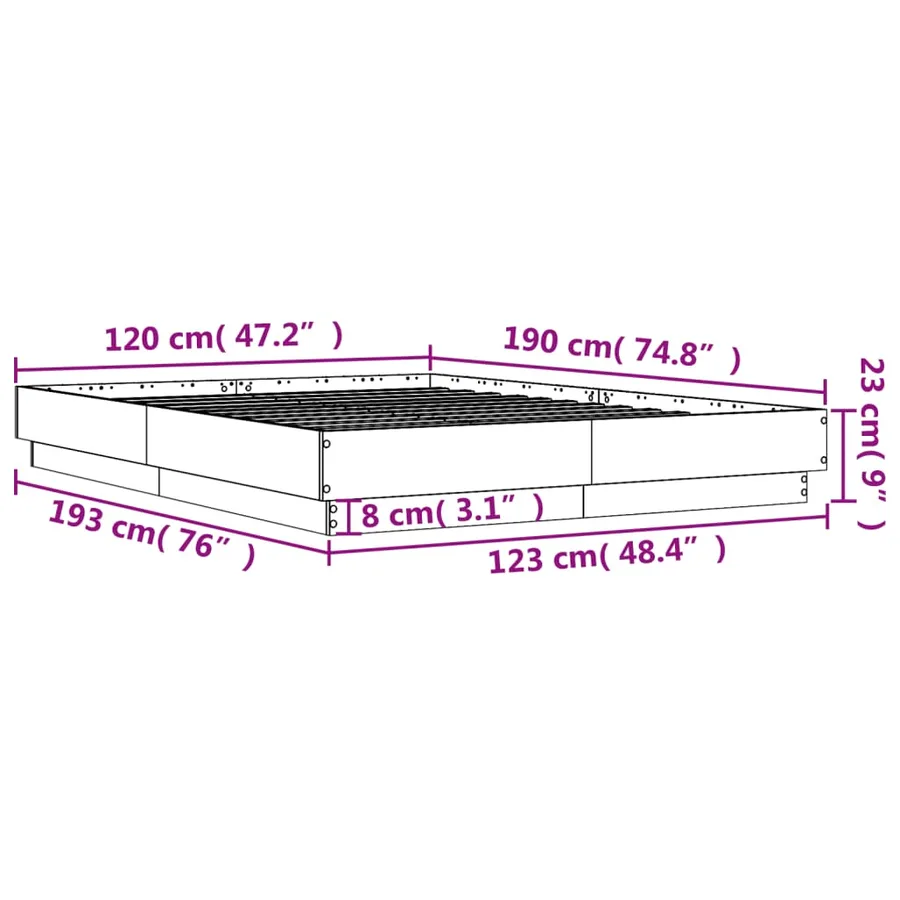 Cadre de lit sans matelas chêne fumé 120x190 cm - 9