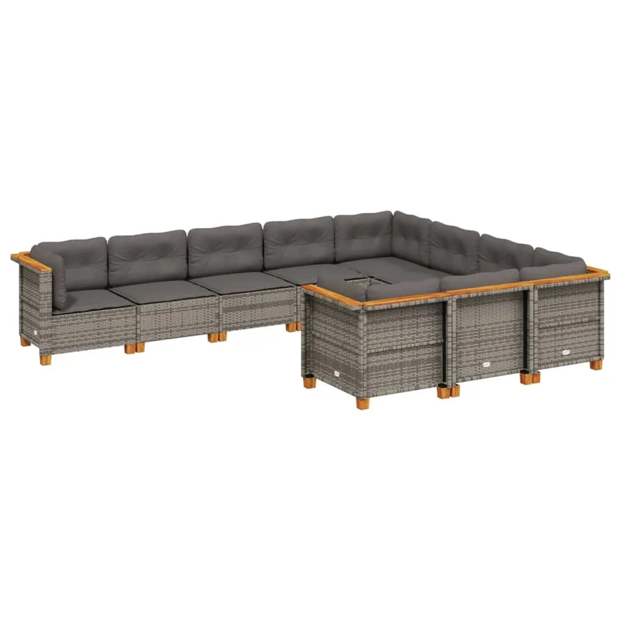 Salon de jardin avec coussins 10 pcs gris résine tressée - 2