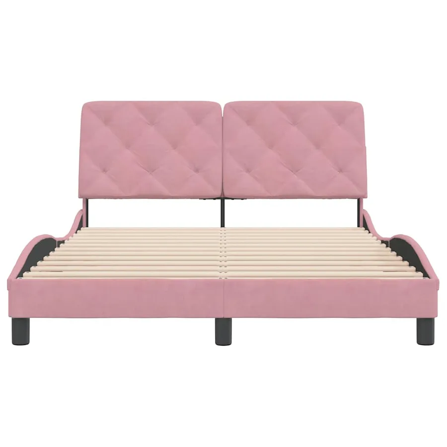 Cadre de lit sans matelas rose 140x190 cm velours - 5