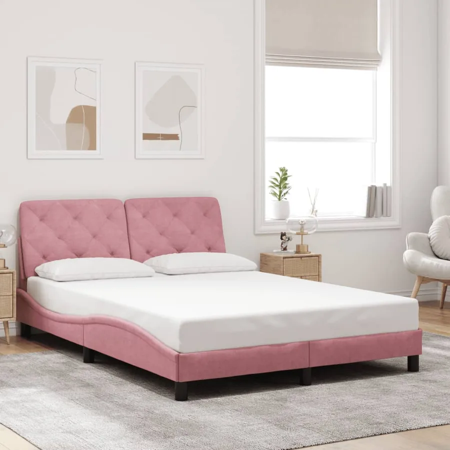 Cadre de lit avec LED sans matelas rose 140x200 cm velours - 4