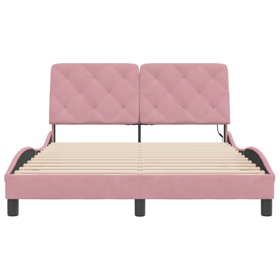 Cadre de lit avec LED sans matelas rose 140x200 cm velours - 6