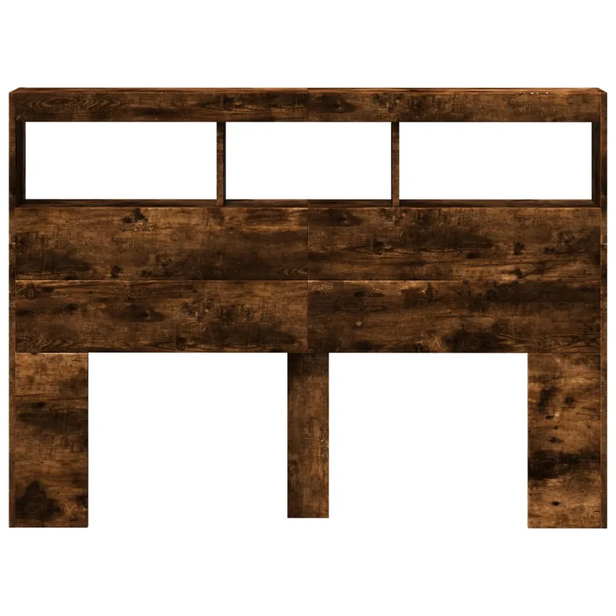 Armoire tête de lit avec LED chêne fumé 140x17x102 cm - 6