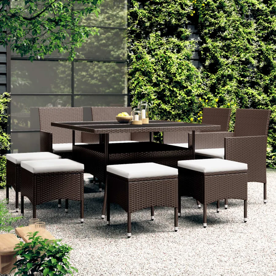 Ensemble à manger de jardin 9 pcs Résine tressée Marron