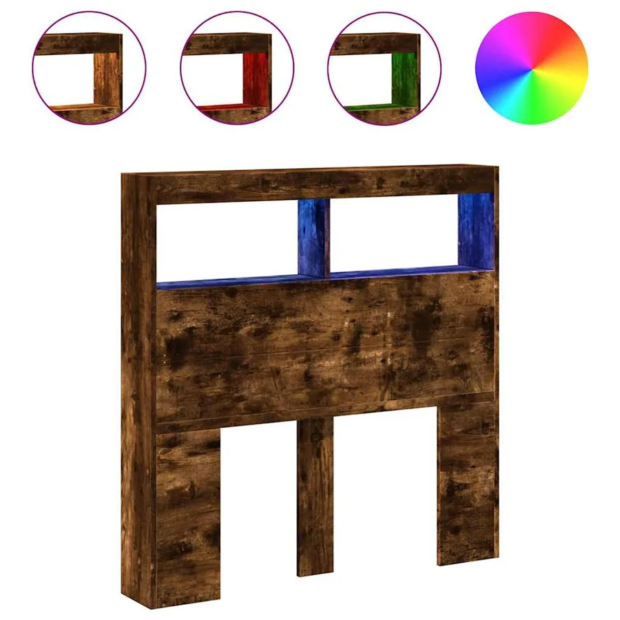 Armoire tête de lit avec LED chêne fumé 100x17x102 cm - 2