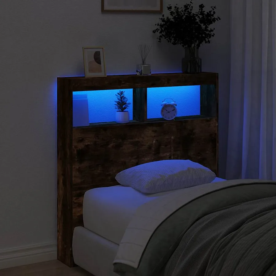 Armoire tête de lit avec LED chêne fumé 100x17x102 cm - 4