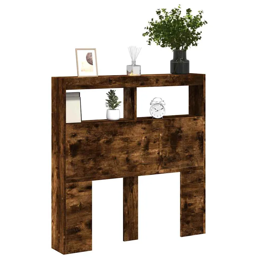 Armoire tête de lit avec LED chêne fumé 100x17x102 cm - 5