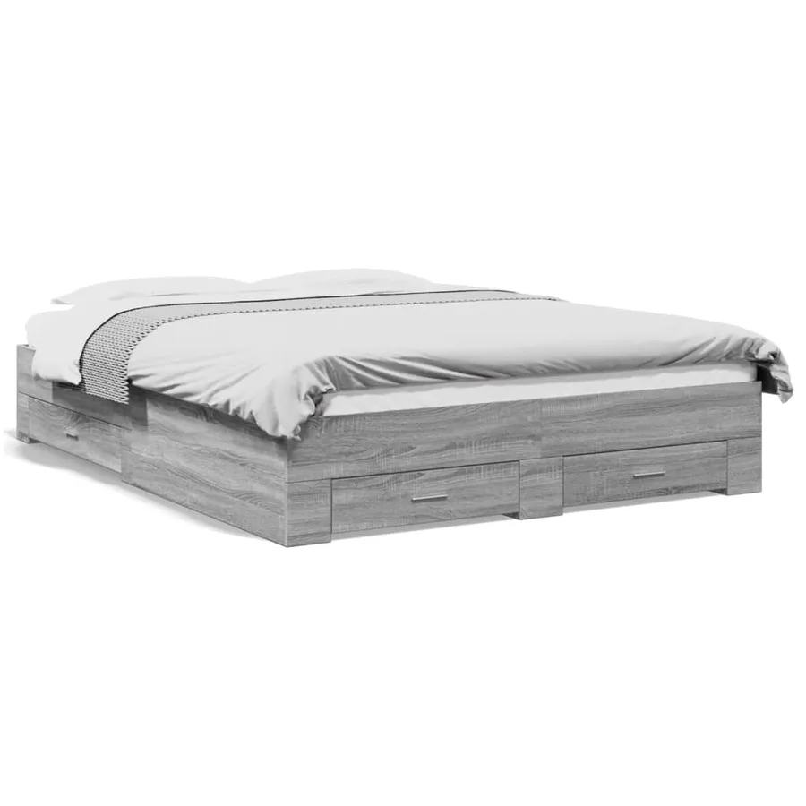 Cadre de lit avec tiroirs sans matelas sonoma gris 140x200 cm - 2