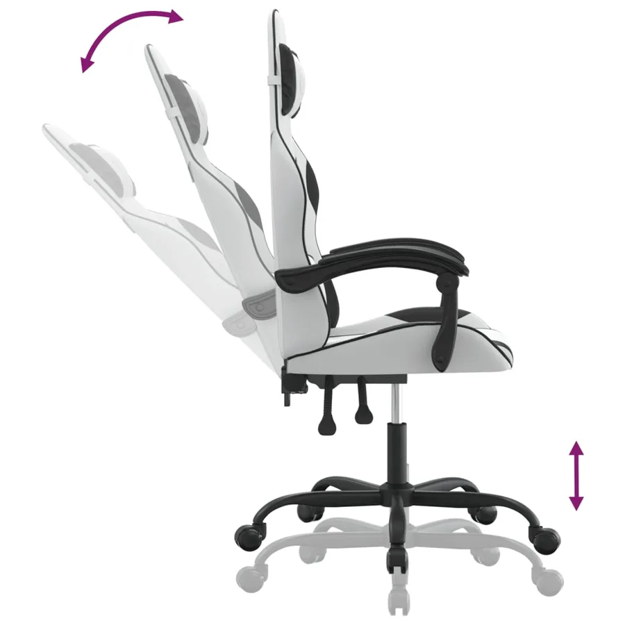 Chaise de jeu pivotante Blanc et noir Similicuir - 10