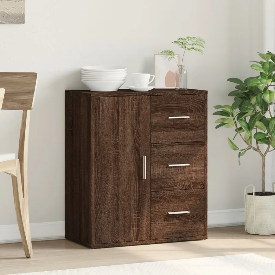 Buffet chêne marron 60x31x70 cm bois d'ingénierie - 3