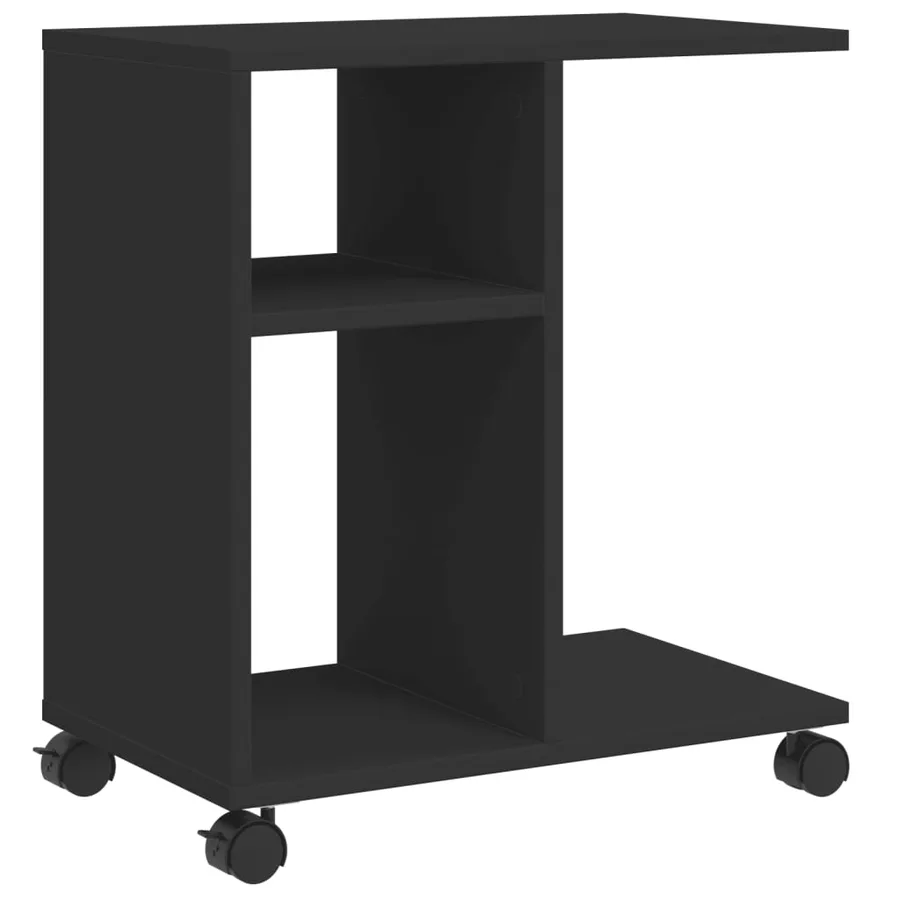 Table d'appoint avec roues noir 50x30x55 cm bois d'ingénierie - 2
