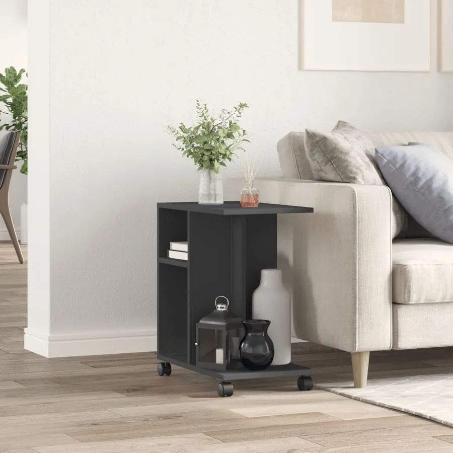 Table d'appoint avec roues noir 50x30x55 cm bois d'ingénierie - 3