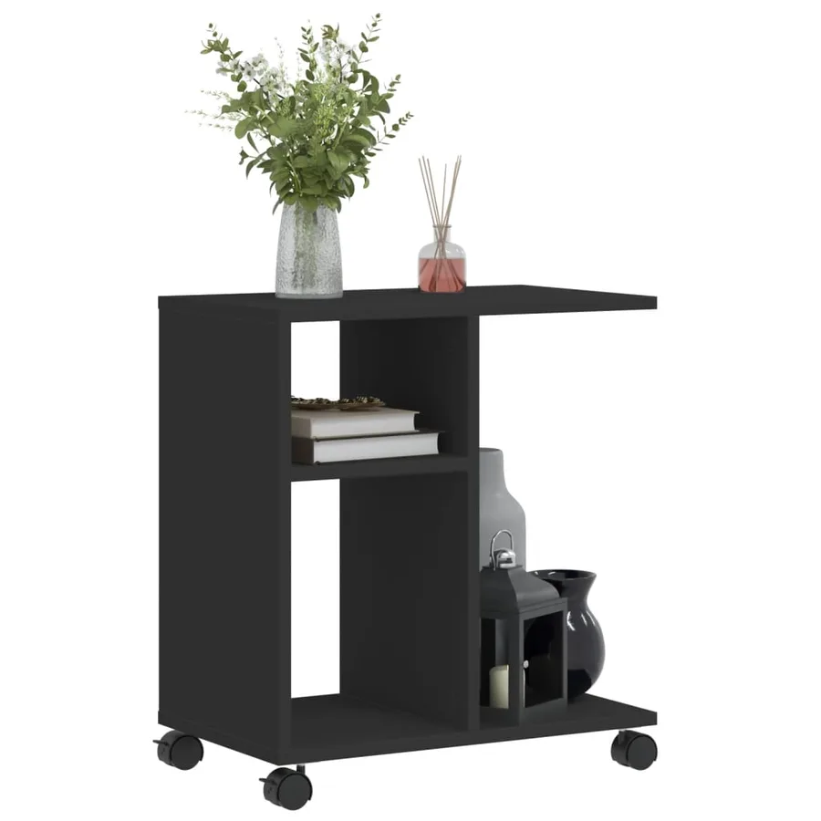 Table d'appoint avec roues noir 50x30x55 cm bois d'ingénierie - 4