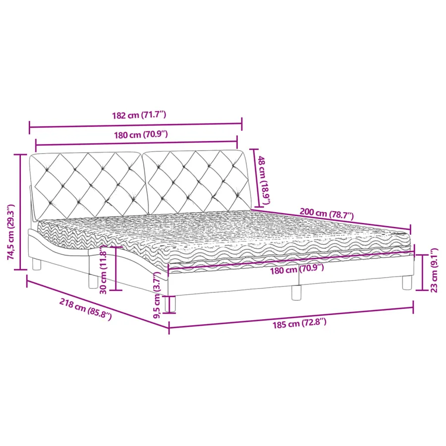 Lit avec matelas gris foncé 180x200 cm velours - 11