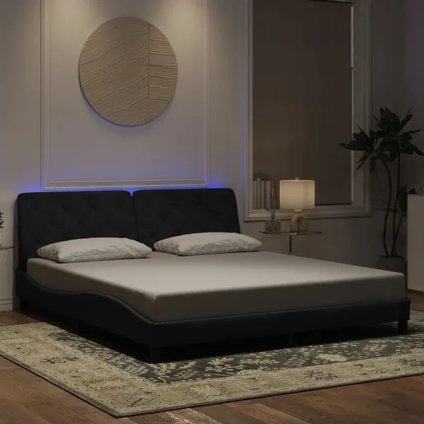 Cadre de lit avec LED sans matelas noir 180x200 cm velours