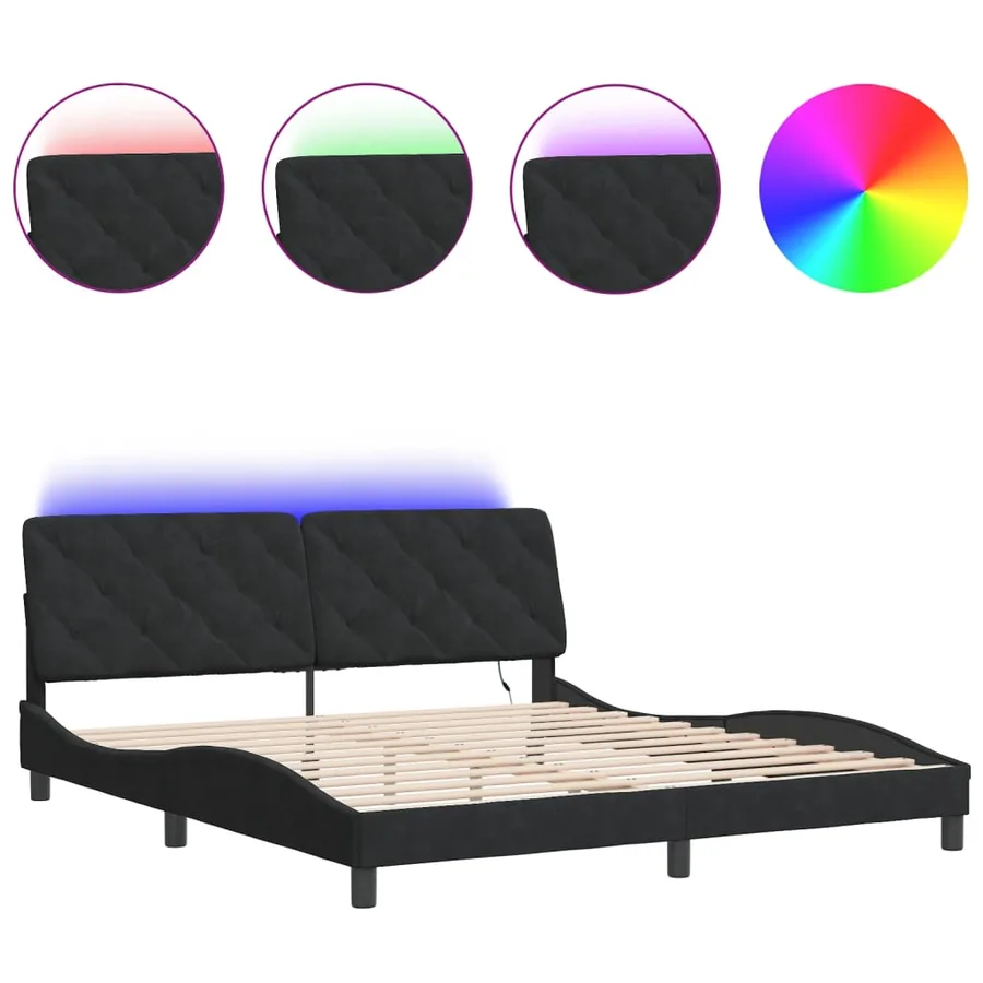 Cadre de lit avec LED sans matelas noir 180x200 cm velours - 2