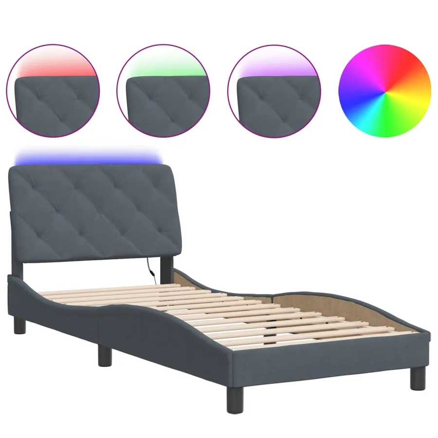 Cadre de lit avec LED sans matelas gris foncé 80x200 cm velours - 2