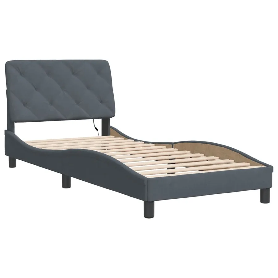 Cadre de lit avec LED sans matelas gris foncé 80x200 cm velours - 3