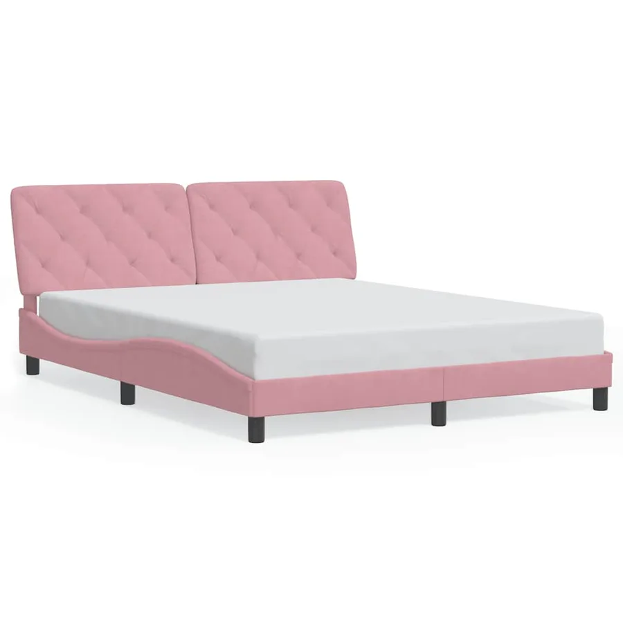 Cadre de lit sans matelas rose 160x200 cm velours - 2