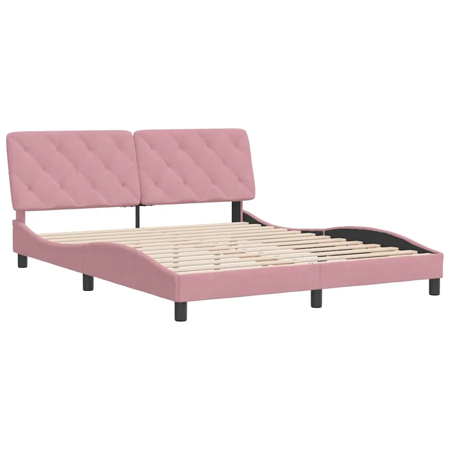 Cadre de lit sans matelas rose 160x200 cm velours - 3