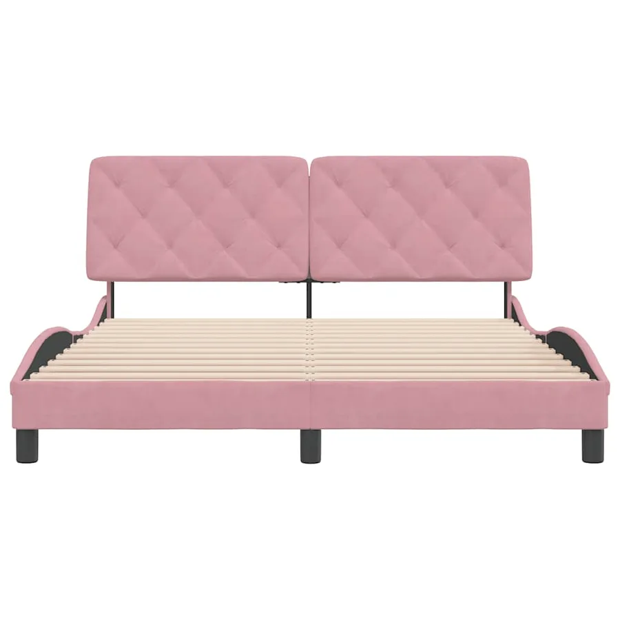 Cadre de lit sans matelas rose 160x200 cm velours - 5
