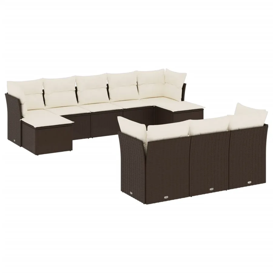 Salon de jardin 10 pcs avec coussins marron résine tressée - 2