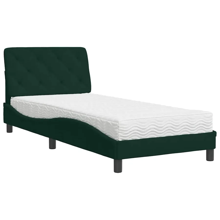 Lit avec matelas vert foncé 90x190 cm velours - 2