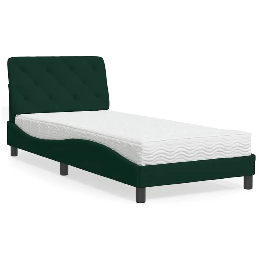 Lit avec matelas vert foncé 80x200 cm velours